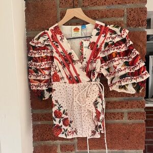 FARM Rio Multicolor Floral Puff Sleeve Blouse